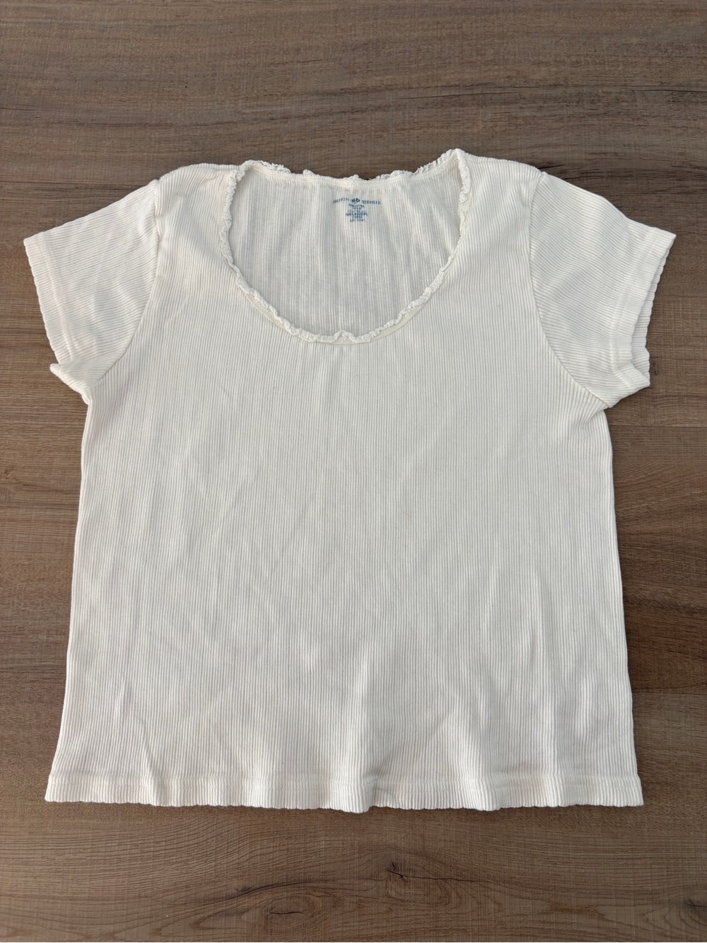 Brandy Melville Cream Ribbed Scoop Neck Short Sleeve Tee